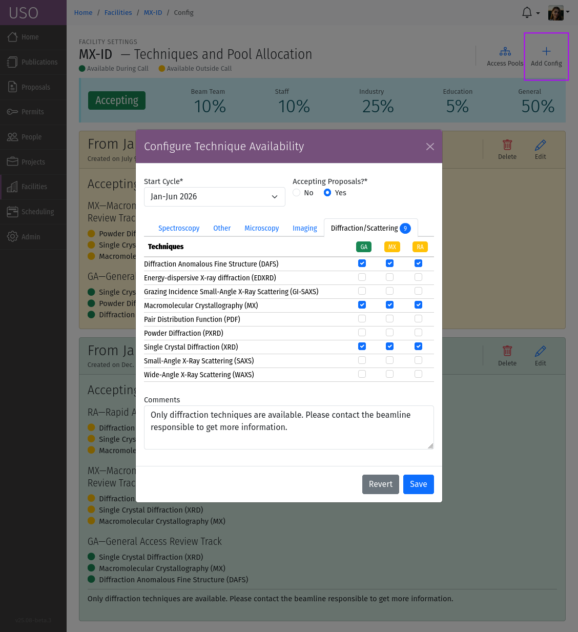 Facility Techniques Form