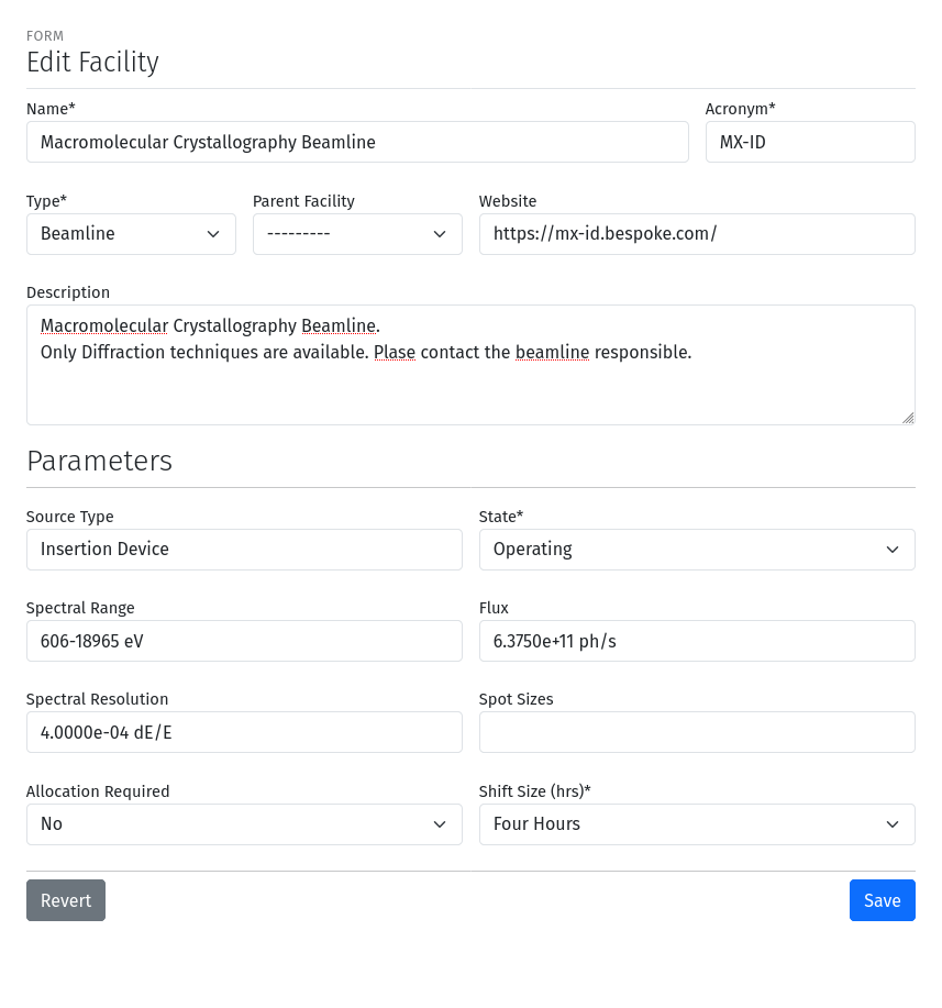 Create Facility Form