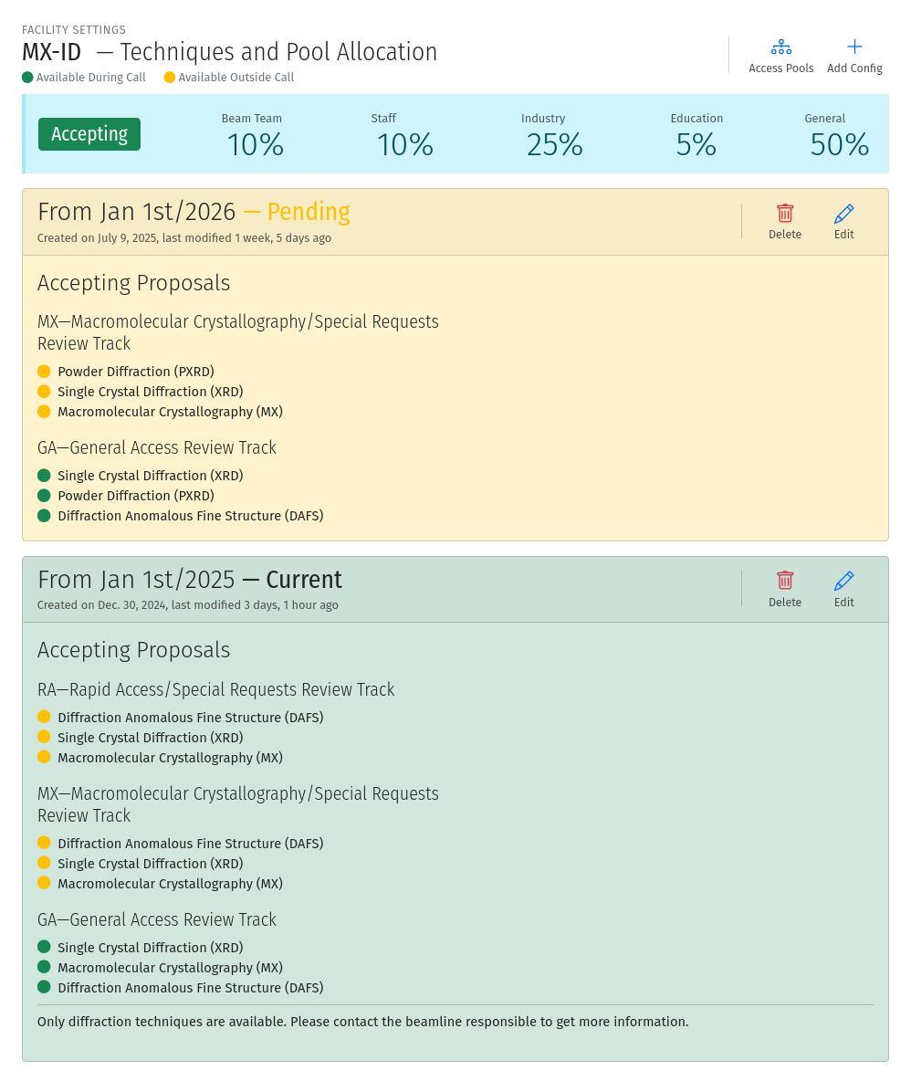 Facility Settings Page