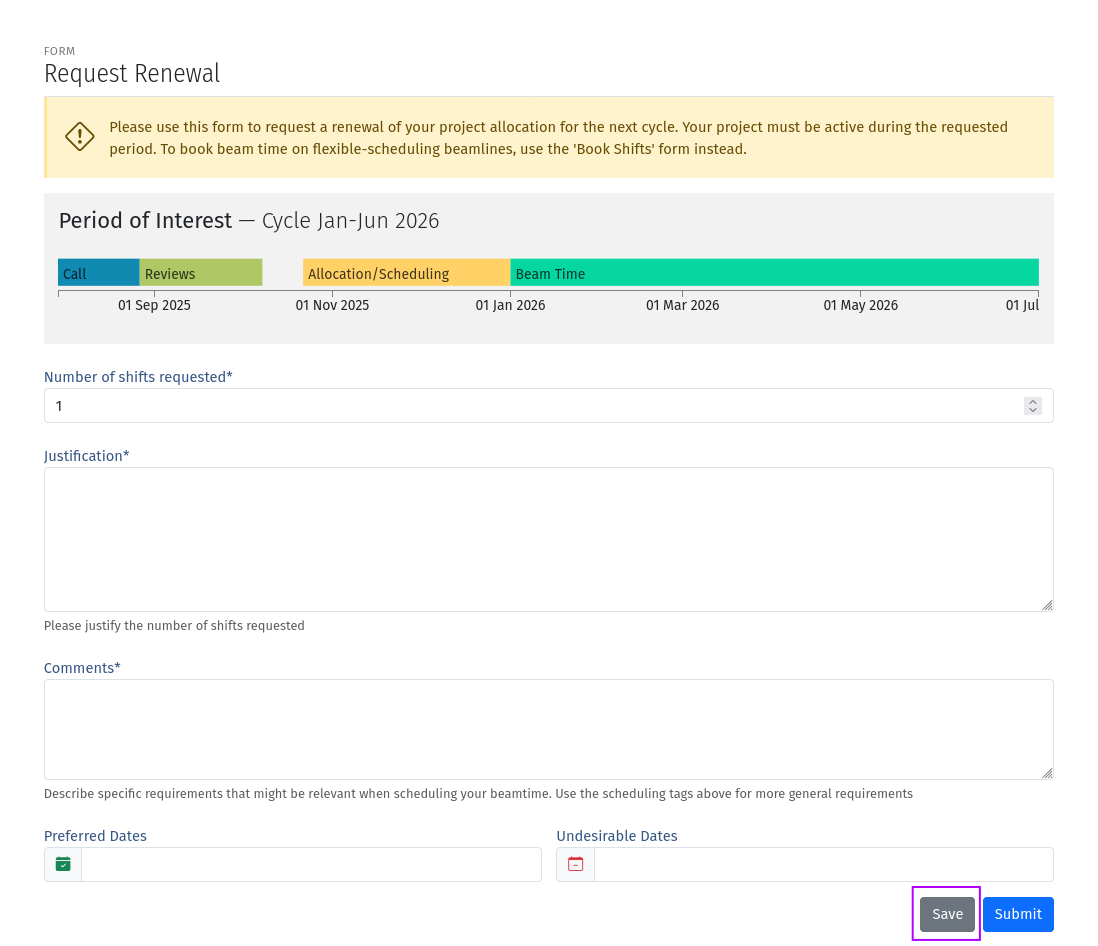 Renew Project Form