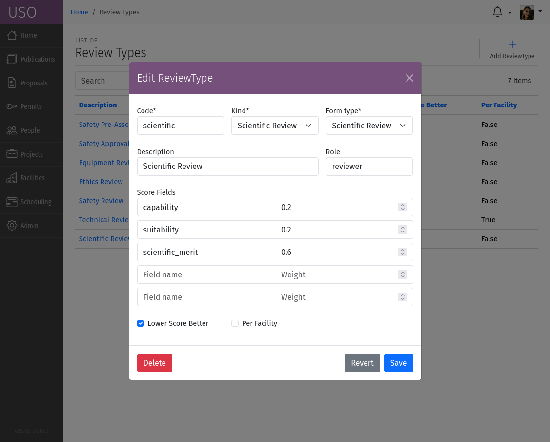 Review Types Form