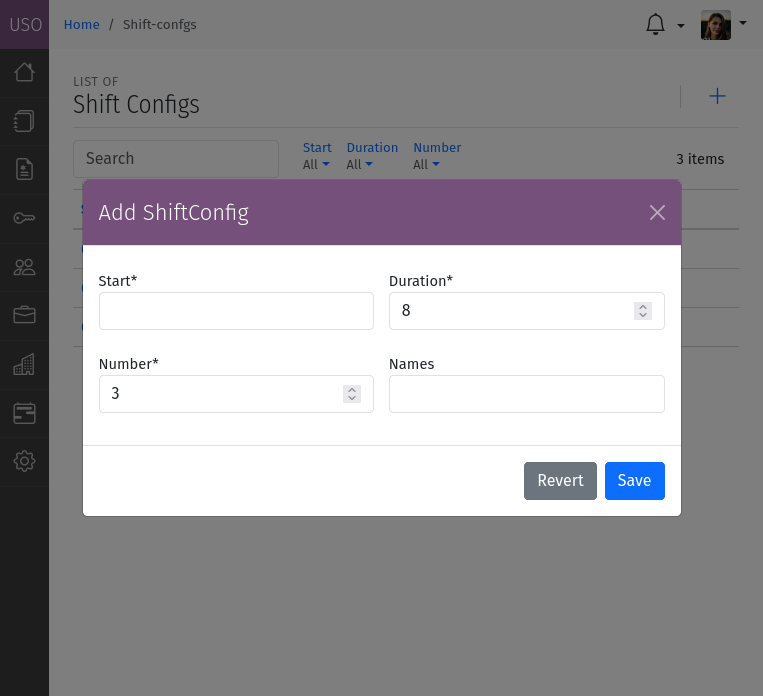 Shift Configuration Form