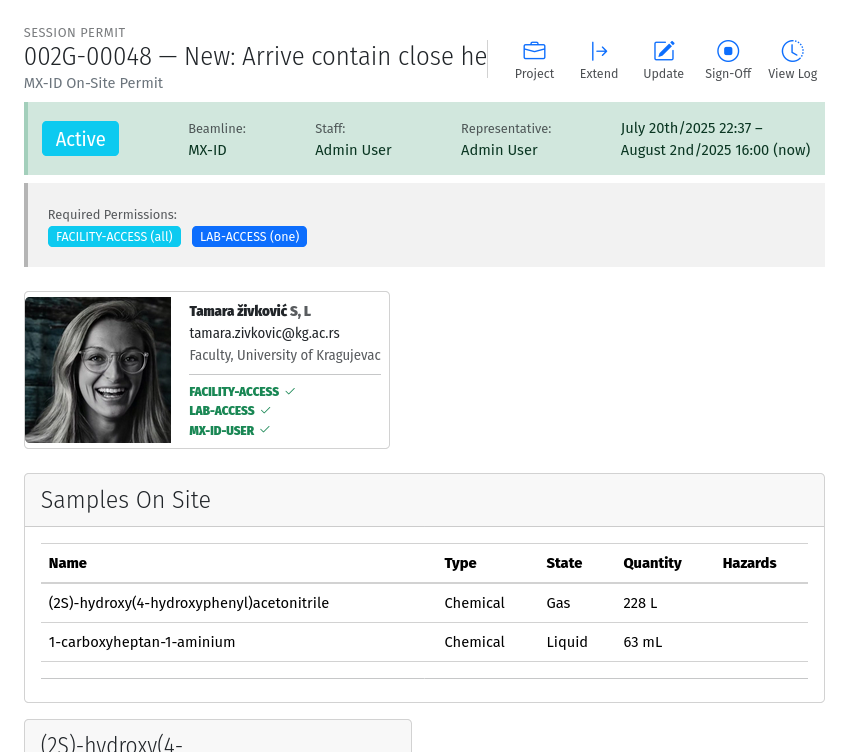 Beamtime Active Session Page