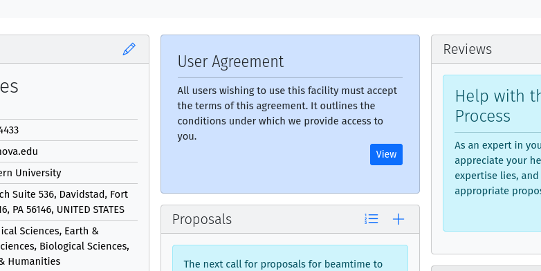User Agreement Panel
