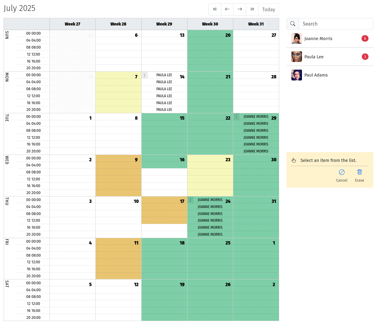 User Support Scheduling Page